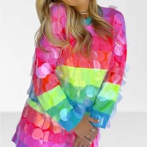 Queen of Sparkles Neon Stripe Clear Sequin Sweater